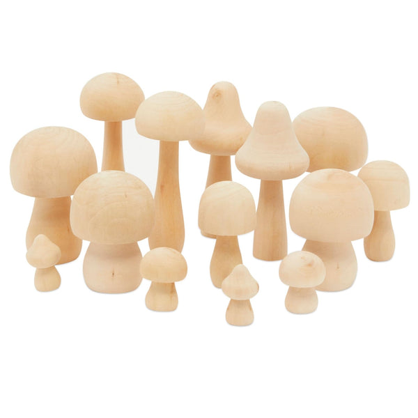 Bright Creations Mushroom Decor Mini Wooden Mushrooms for Painting - 14 Unfinished Pieces, 7 Sizes for DIY Wood Crafts - image 1