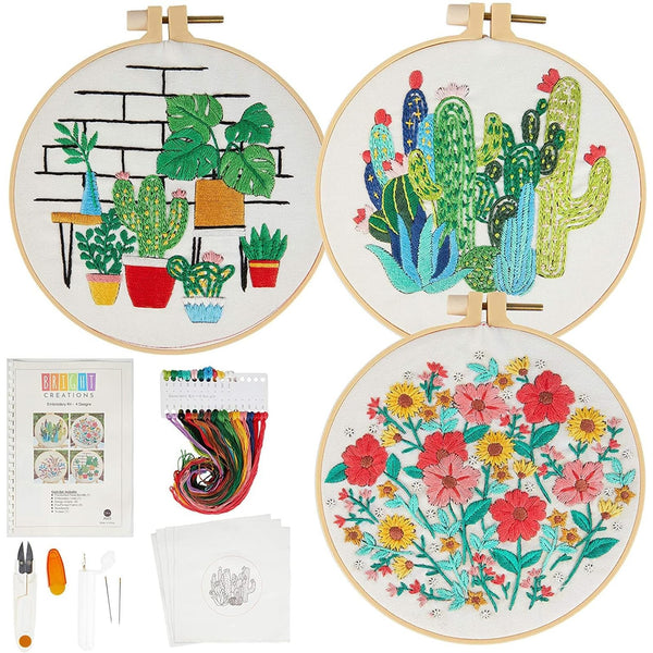 Bright Creations Hand Embroidery Kit - Adjustable Embroidery Hoop - Needles & Scissors for Beginners - Cross Stitch Kit with 4 Floral Patterns - Floral Style, 14-Piece Set - image 1