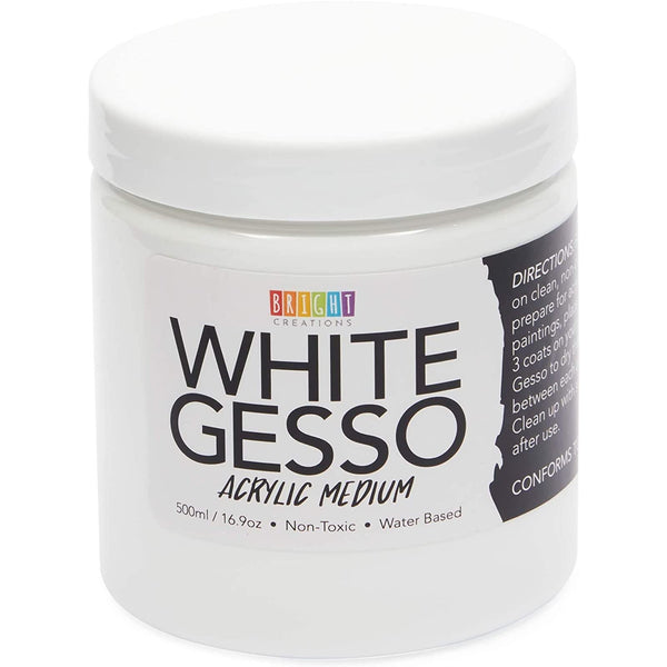 Bright Creations Gesso for Mixed Media - Acrylic Gesso White Primer for Canvas & Wood - Fast-Drying Smooth Base for Canvas Painting & Acrylic Paint Medium - 16.9 Fl Oz, White, Pack of 1 - image 1