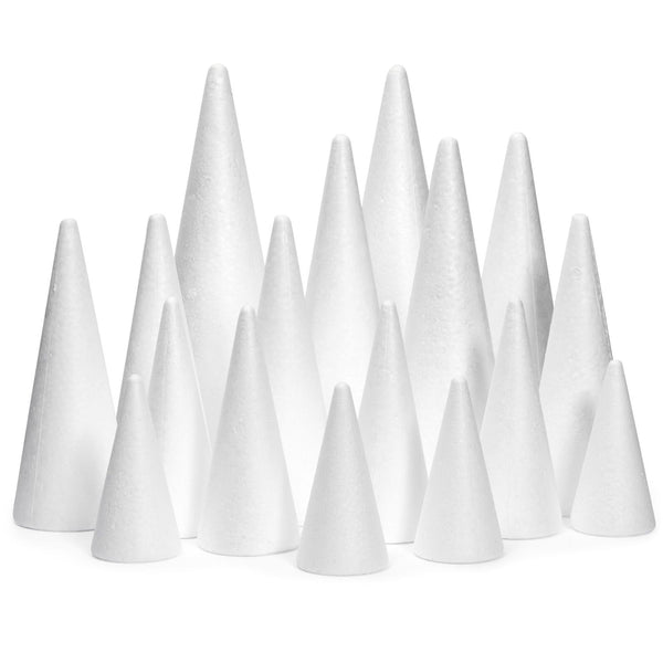 Bright Creations Foam Cones for Crafts - Foam Trees for Crafts & Floral Cones for Flowers - 18-Pack, White, 4-12 in - image 1