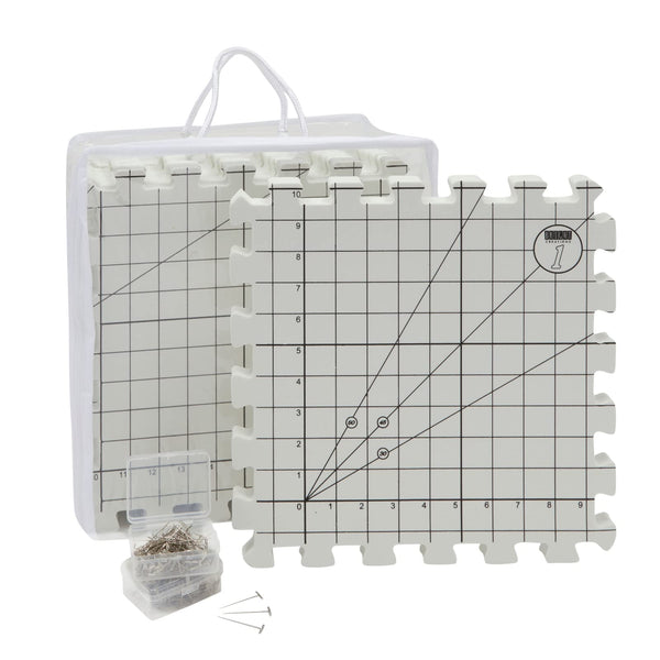 Bright Creations Blocking Mats for Knitting & Crochet Projects - 9 Interlocking Foam Mats, 12.5 x 12.5 x 0.7 In, Black, Modern - Numbered Grid Design with 200 T-Pins & Storage Bag - image 1