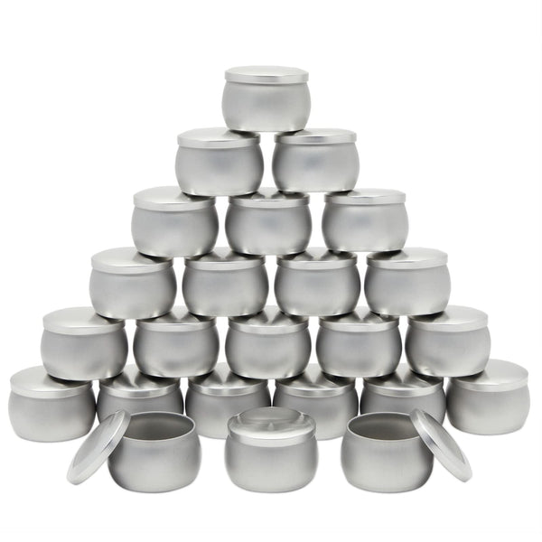 Bright Creations Candle Tins - 4 oz, 3 x 2 in, Silver, 24 Pack - Tin Cans with Lids & Tiny Containers for Wax Projects - DIY Candle Making Supplies - image 1