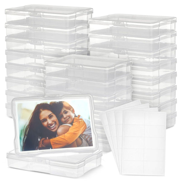 Bright Creations Photo Boxes with Labels - 4x6 In, Clear, 24 Pack & 40 Labels, Modern - Plastic Photo Storage Containers - image 1