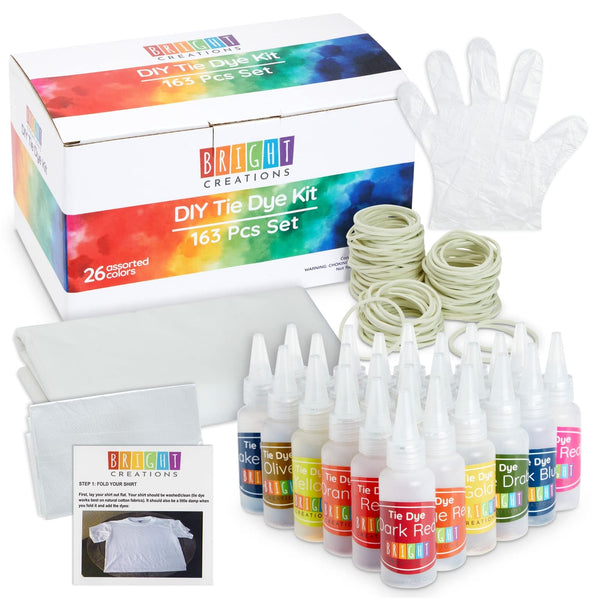 Bright Creations Tie Dye Kit for Kids & Adults - DIY 26-Color Fabric Dye Set with Fiber Reactive Liquid for Cotton, Wool & Rayon - Party Pack with Rubber Bands, Gloves, Aprons & Table Cover - image 1