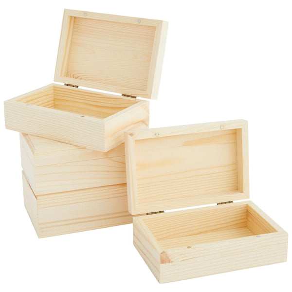 Bright Creations Wooden Boxes - 4 Pack, 5.5 x 3.5 x 2 in, Unfinished Pinewood - Wood Box with Hinged Magnetic Lid - DIY Crafts & Storage - image 1