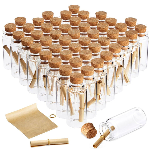 Bright Creations Message in a Bottle Kit - Treasure Hunt Bottles & Mini Scrolls for Crafts & Mini Time Capsule Favors - 10 ML Tiny Glass Jars with Cork Lids, 48 Pack - image 1