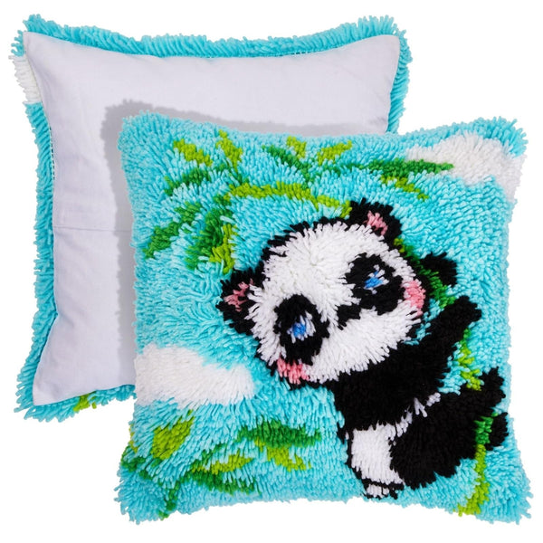 Bright Creations Panda Latch Hook Rug Kits for Kids Ages 6–14 - Beginner DIY Craft Needlework with Printed Canvas and Colorful Yarn, 15.7 x 15.7 inches - image 1