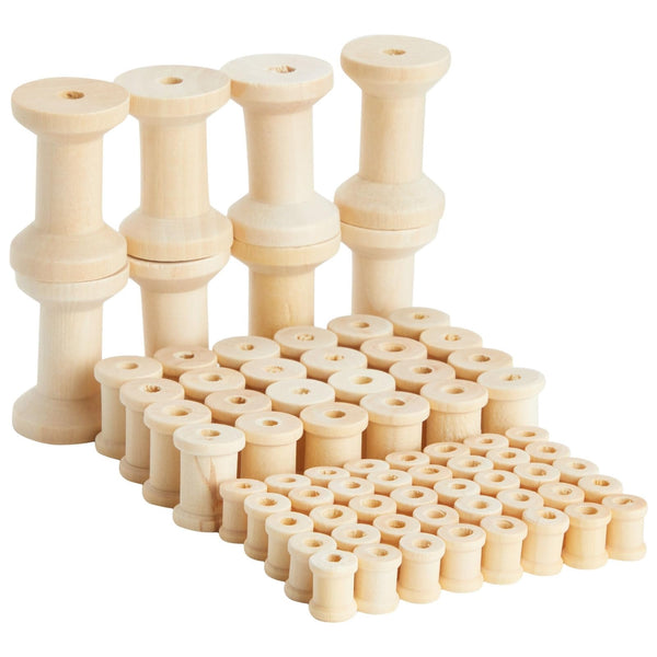 Bright Creations Wooden Spools for Crafts - 72-Pack, 40 Small, 24 Medium & 8 Large - Unfinished Natural Schima Wood Empty Thread Spools - image 1