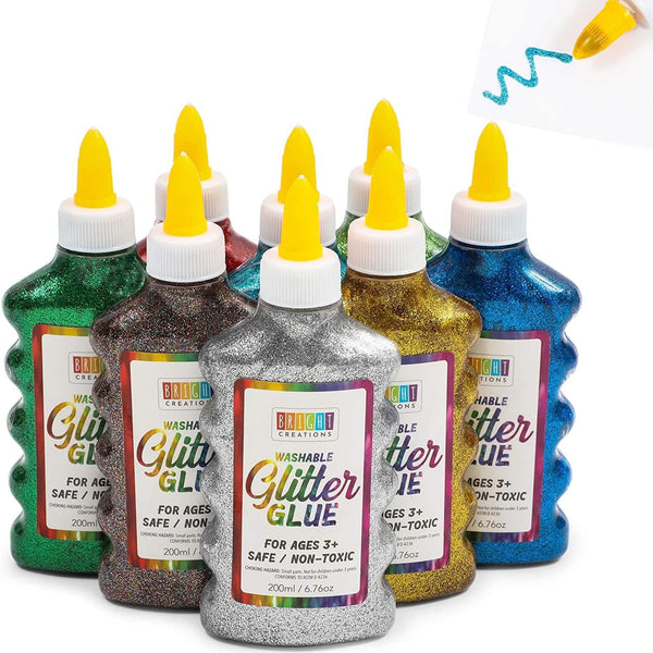 Bright Creations Glitter Glue - Washable Easy-Squeeze Bottles for DIY Craft Projects - Metallic & Multicolor Variety Set - 6.76 Oz, 8 Bottles - image 1