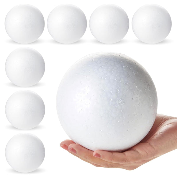 5 Inch Foam Balls for Crafts - 8 Pack Solid Round White Polystyrene Spheres for Ornaments, DIY Projects, Craft Modeling - image 1