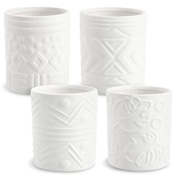 Set of 4 Paint Your Own Cactus Succulent Planters - Blank Paintable Flower Pots with Drainage Holes, Rubber Plugs, 15 Sticker Pot Pads - Ceramics Pottery to Paint for Adults (4 Designs) - image 1