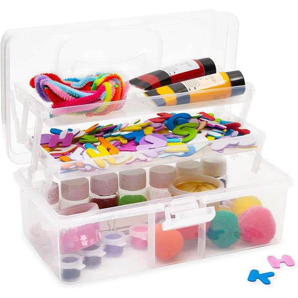 Bright Creations Kids Craft Storage Box With Handle - Art Supply Storage Organizer - Craft Box Organizer - Clear, 9 x 5 x 4.25 In, Removable Tray - image 1