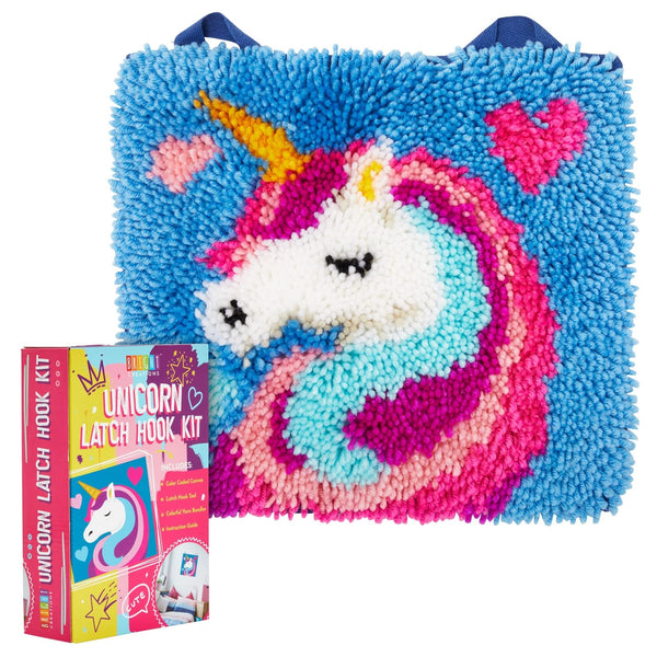 Bright Creations Unicorn Latch Hook Rug Kit - Latch Hook Kits for Kids & Adults for Beginner-Friendly Crafting - Printed Canvas & Extra Yarn with Unicorn Craft Rug - 15.8 in Sq, Canvas, Pack of 1 - image 1