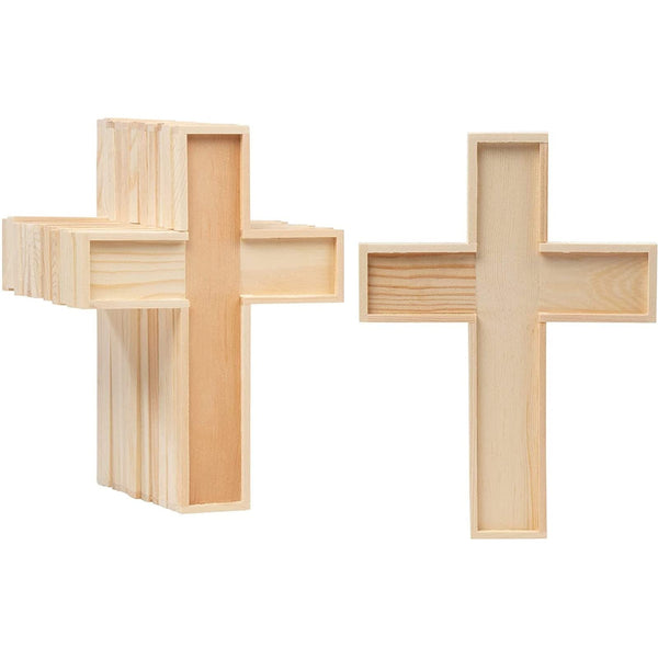 Genie Crafts Unfinished Wooden Cross Cutouts - DIY Craft & Party Decor - Sunday School Crafts & Church Decor - Blank Canvas for Painting & Cross Wall Art - Pack of 12, 8.9 x 6.5 x 0.5 in - image 1
