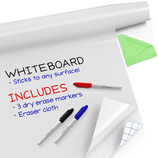 Kassa Reusable & Removable White Board Wallpaper | 1.4ft x 8ft Self Adhesive Dry Erase Contact Paper | 3 Markers & Eraser Cloth Included | for Home, Office, School & Kids Art & Decoration - image 1