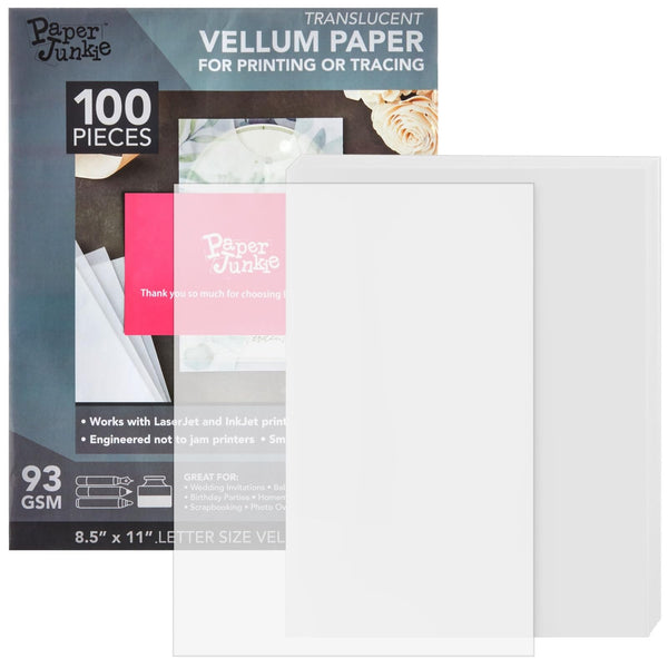 Paper Junkie Vellum Paper - 8.5 x 11 In, 100 Sheets White Translucent - Translucent & Transparent Printer Sheets for Inkjet & Laser - Printable Tracing Paper for Invitations, Sketching & Drawing - image 1