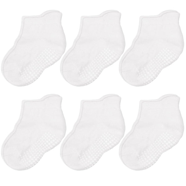 CozyWay Baby & Toddler Non-Slip Ankle Socks - Secure Grip & Soft Cotton Comfort For Baby Socks 6-12 Months - Designed For Crawlers & Walkers Footies - 6-12 Months, White, Pack of 6 - image 1