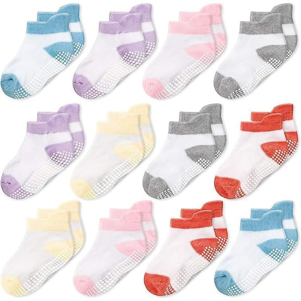 CozyWay Baby & Toddler Ankle-Grip Set - Non-Slip Grippers & Baby Socks with Grips - Grippy Socks for Toddlers & Easy On-Off Heel Tab - 1T-3T, White Multicolor, Pack of 12 - image 1