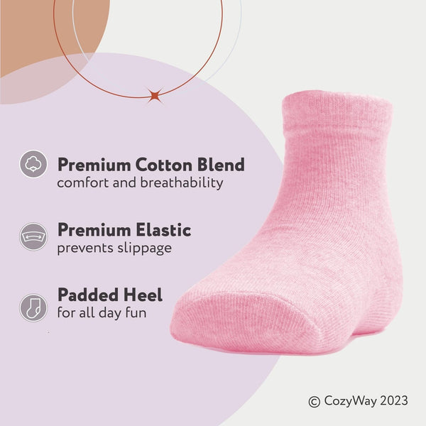 CozyWay Baby & Toddler Cotton Crew Socks - Soft Breathable Comfort for Baby Socks - Secure Stay-Put Fit for Toddler Boy & Girl - Reinforced Toes for Newborn - 0-6 Months, 12 Pack, Pink/White/Gray - image 1