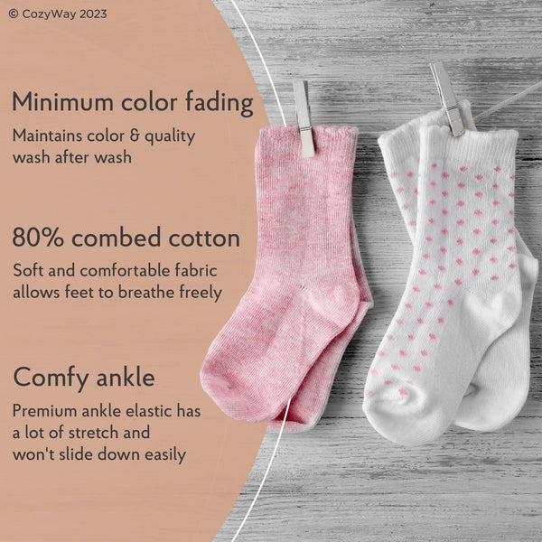 CozyWay Crew Grip Youth Socks - Non-Slip Grip Socks for Kids - Combed Cotton & Cotton Toddler Pairs - All-Day Comfort & Baby Pairs with Traction for 5-7 Years, Multicolor, Pack of 12 - image 1