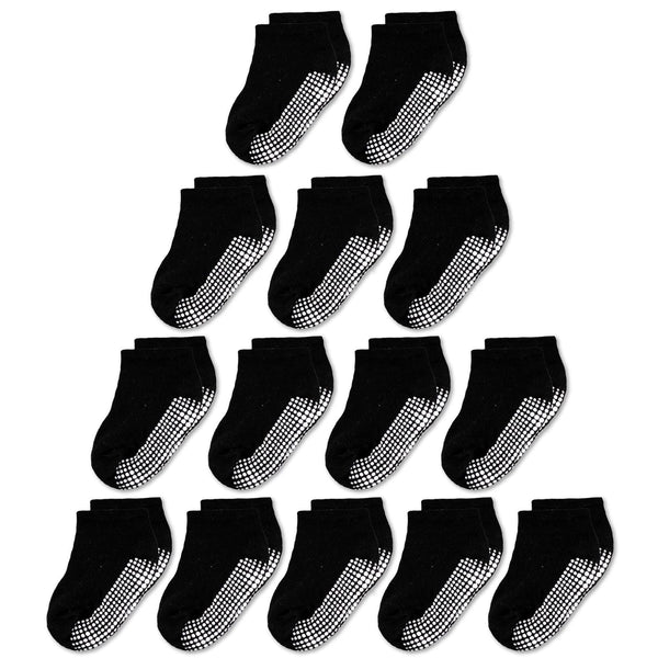 CozyWay Low-Cut Infant Grip Socks - Non-Slip Toddler Grippers - Reinforced Toe & Elastic Fit for Chubby Ankles - Baby Socks 6-12 Months - Pack of 14 - Black - image 1