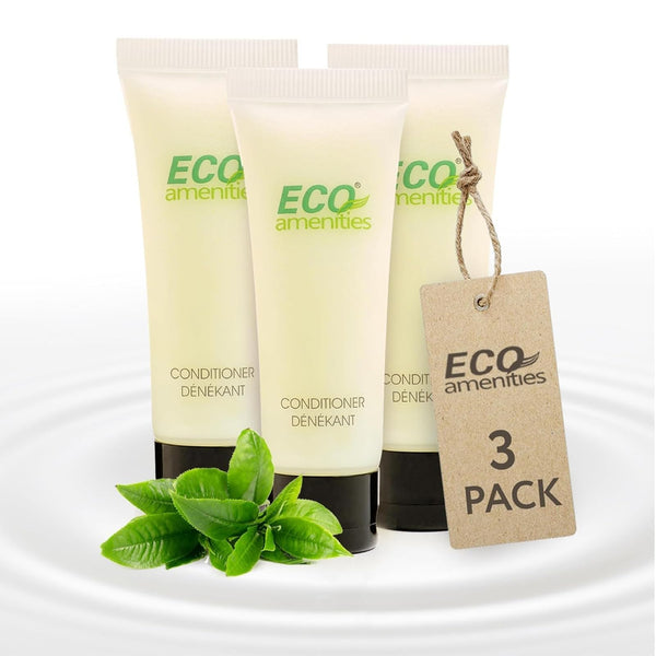 ECO AMENITIES Travel Size Conditioner - 25 PACK, 30mL, 1 oz Hotel Conditioner Bulk Supplies for Guests - Green Tea Scent Eco Conditioner, Mini Conditioner with Flip Cap - image 1