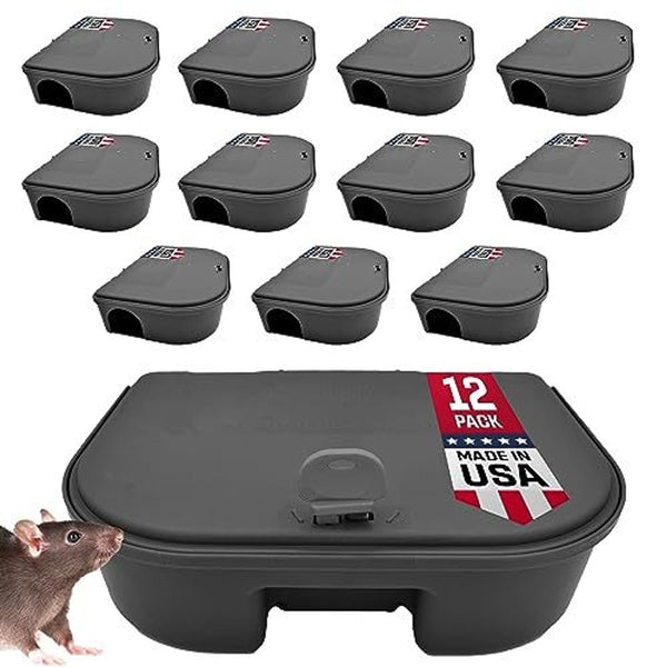 Exterminators Choice Compact Mouse Bait Station - Heavy-Duty Outdoor Mouse Bait Box - Lockable Design with Key - Versatile Indoor & Outdoor Use - Pack of 12, Black, 4.75in x 3.5in x 1.25in - image 1