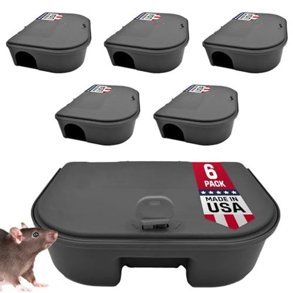 Exterminators Choice Mouse Bait Station Kit - Heavy-Duty Indoor & Outdoor Use - Bait Stations for Yard - Secure Key-Lock Design - Pack of 6, 1 Key, Black, 4.75in x 3.5in x 1.25in - image 1
