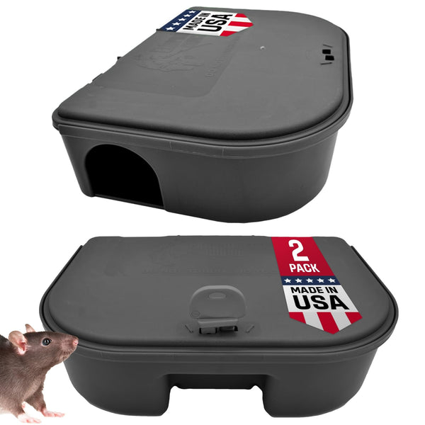 Exterminators Choice Heavy-Duty Mice Bait Station Kit - Compact Low-Profile Design for Indoor & Outdoor Use - Secure Locking & Bait Station Key - 2-Pack, 4.75in x 3.5in x 1.25in - image 1