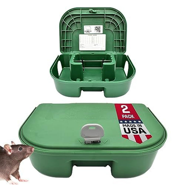 Exterminators Choice Rat Bait Stations - 2-Pack Large Green Bait Boxes - Heavy-Duty with Secure Lock & Key - Outdoor Use for Rats & Mice - image 1