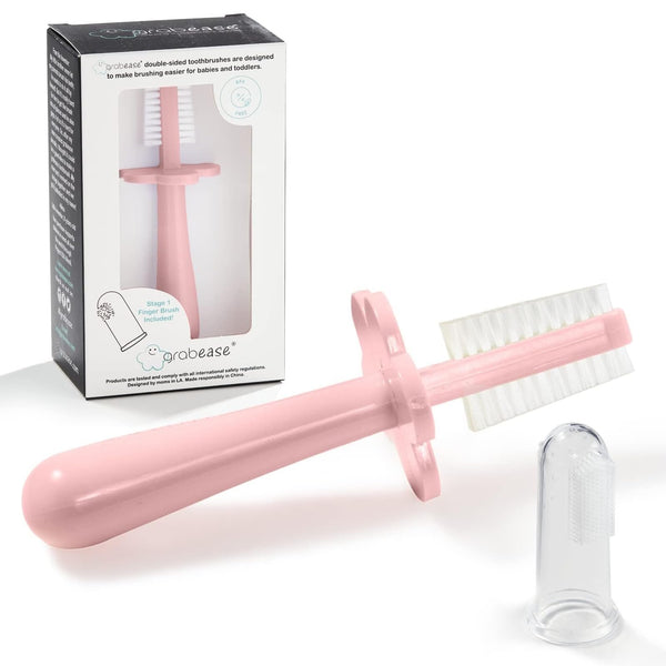 grabease Double-Sided Finger Toothbrush - Promotes Independent Brushing & Toddler Toothbrush - Practical Silicone Baby Brush - Finger Brush for Gum Massage - 12 Months & Up, Blush, Pack of 1 - image 1