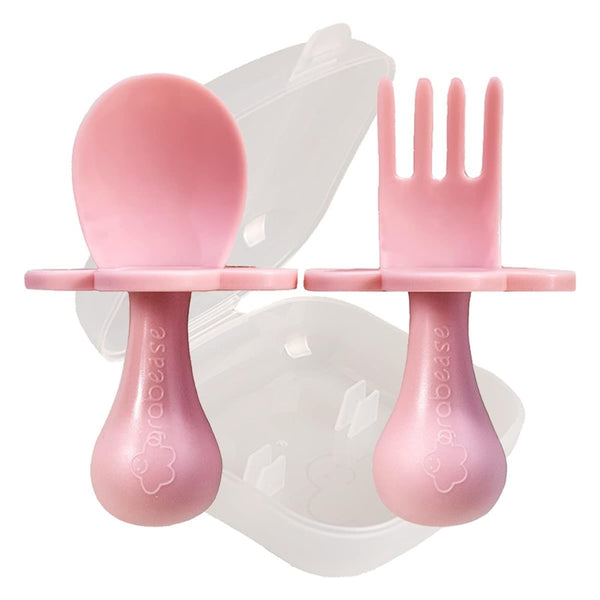 Grabease Baby Feeding Utensils Set - Travel Case for To-Go Toddler Containers - Choke-Guard for Baby Led Weaning Forks - Dishwasher Safe Toddler Spoon - Plastic, Blush, Pack of 1 - image 1