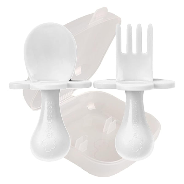 Grabease Baby Feeding Utensils Set - Infant and Baby Fork and Spoon for Ages 1-11 Months, BPAs and Phthalate-Free Cutlery, Plastic, 1 Set, White - image 1