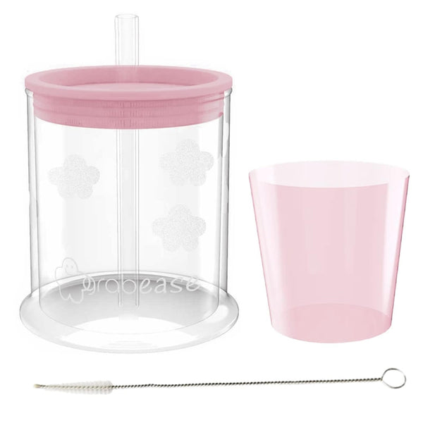 grabease Transition Sippy Cup Set - Sippy Cups for Toddlers - Spill-Proof Straw Tumbler with Cleaning Brush - Phthalate & PVC-Free Silicone Design for Baby Feeding Essentials - 4 & 1.5 fl oz, Blush - image 1