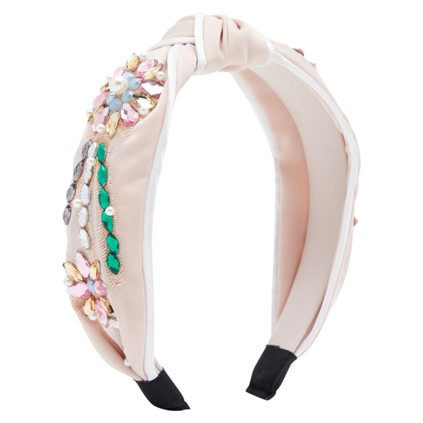 Glamlily Blush Headband for Women & Girls - Twisted-Knot Rhinestone Headband with Pearl Accents - Versatile Floral Hair Accessory - 5.5 x 2.25 x 7 in, Pink & White - image 1