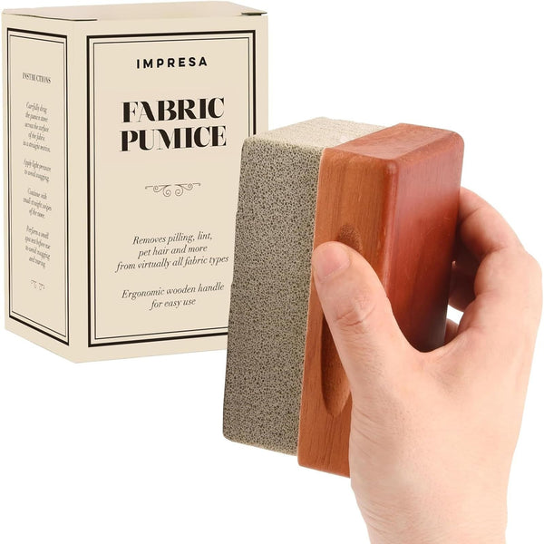 Impresa Extra Large Fabric Pumice Stone - Brown, Manual Efficient Pilling Removal & Lint Remover - Ergonomic Wooden Handle - Reusable & Pumice Stone for Laundry - image 1
