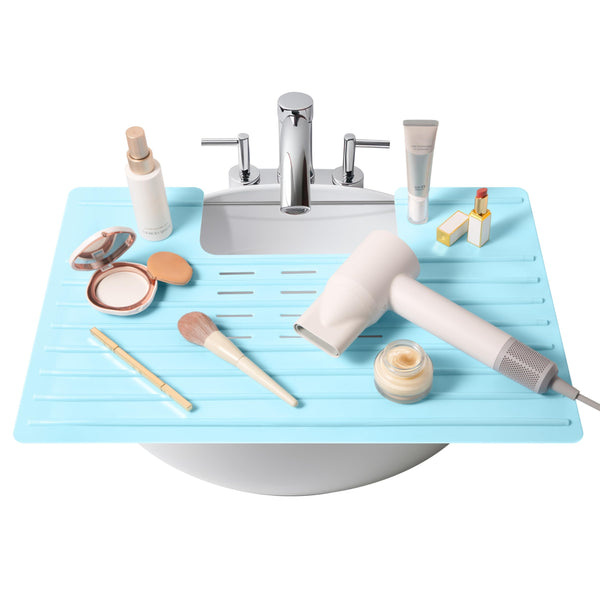 Maplefield Bathroom Sink Cover for Counter Space, Heat Resistant Silicone Sink Mat for Your Beauty Routine, Small Bathroom Space Saver Sink Cover for Makeup (Light Blue Large, 22" x 15" x 2" Inches) - image 1