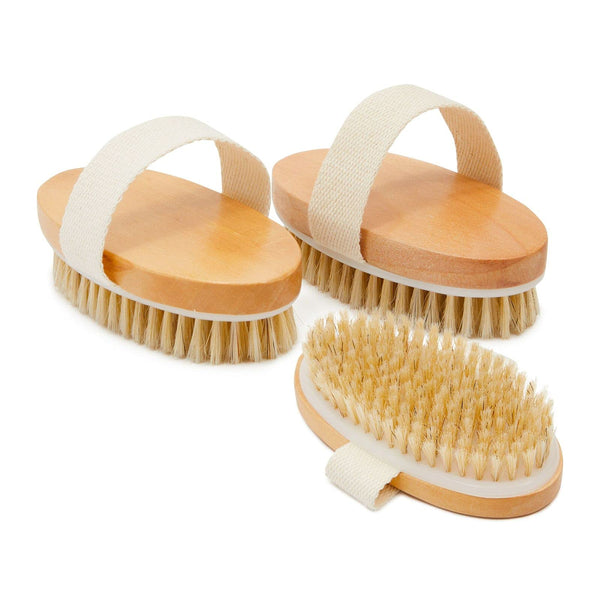 Wellbrite Natural Birch Wood Body Brush - Dry Brushing Shower Exfoliating Brush - Back & Foot Scrubber - 4.9 x 2.5 in - Pack of 3 - image 1