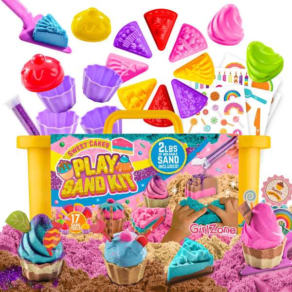 GirlZone Sand Art Kit for Kids, 2 lb Moldable Sand in Sweet Cakes Style, Includes 17 Tools for Creative Cake Design & Sensory Play, Fun Baking-Themed Activity, Easter & Birthday Gift for Girls - image 1