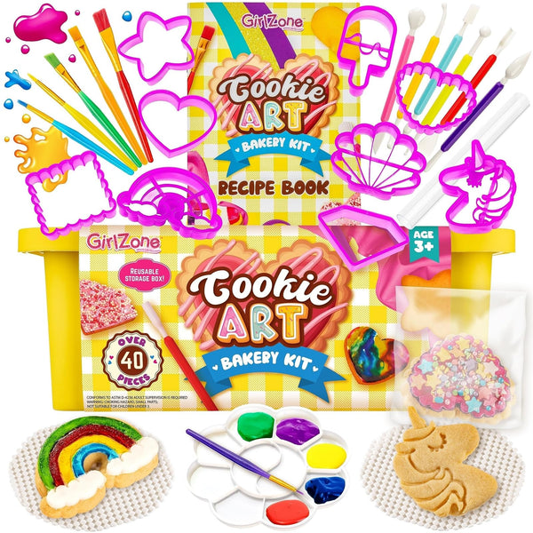 GirlZone Cookie Decorating Kit - Plastic Variety Pack, Hand Wash Only - Edible Crafts & Baking Kit for Kids - Stencils & Cookie Cutters with Brushes - image 1