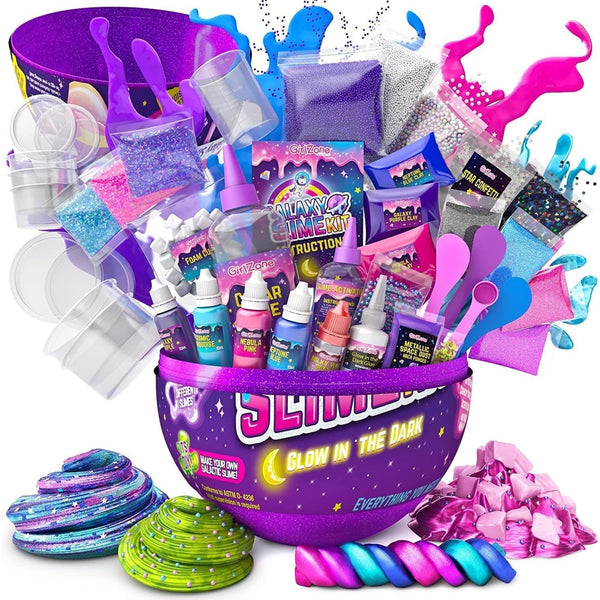 GirlZone Egg Surprise Galaxy Slime Kit - Large Multicolor Egg, 39 Pieces - DIY Slime Making Kit for Girls with Glow-In-The-Dark Glitter, Foam Cubes & Metallic Confetti - image 1