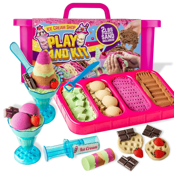 GirlZone Ice Cream Shop Play Sand Kit - Sensory Play for Kids - Magnetic Sand Toys for Creative Fun - 2 lb, Multicolor, 22 Pieces, Ages 7+ - image 1