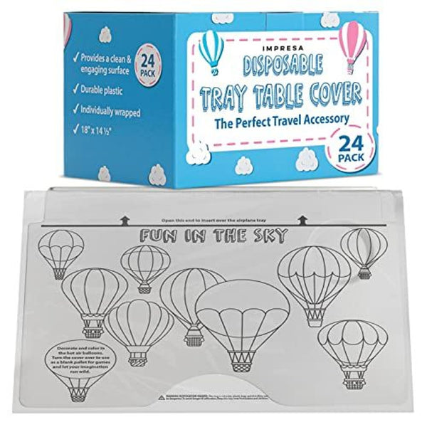 Impresa Disposable Airplane Table Cover - Pack of 24, 18 x 14.5 in - Hygienic Barrier & Tray Table Covers - Creative Mat & Airplane Travel Essentials - Disposable Travel Tray Protectors - image 1