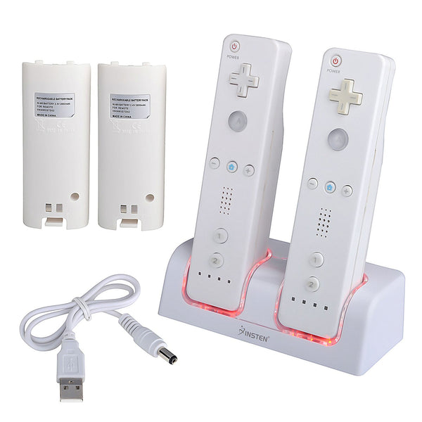 For Nintendo Wii Controller & Wii U Remote - Dual Charger Charging Dock with 2x Rechargeable 2800 mAh Battery, White - image 1