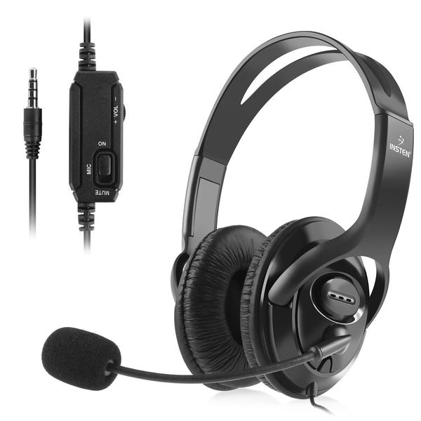 Insten Gaming Headset with Mic for PS5 PS4 PC Xbox One Xbox Series X|S Nintendo Switch, 3.5mm Headphone Jack with One-Key Mute Button, Black - image 1