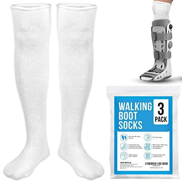 IMPRESA 3-Pack Compression Sock Liners Compatible with Aircast Walker Boots & Casts - White, One Size Fits Most - Breathable Cotton-Lined Walking Boot Socks - image 1