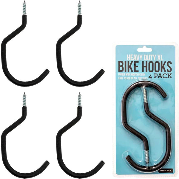 IMPRESA 4-Pack Bike Hooks for Garage Ceiling - 100 Lbs Capacity,7 x 4 in - Galvanized Steel & Non-Marring Finish Heavy Duty Hook - Wall Mount for Ceiling Bike Hangers - Universal Fit Bike Wall Mount - image 1