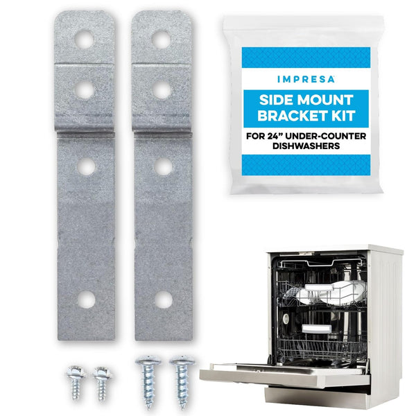 Impresa Dishwasher Side Mount Bracket Kit - Compare to DWBRACKIT1 - Silver Galvanized Steel - Compatible with Frigidaire & Electrolux Models - 2 Brackets & 4 Screws for Stone Countertops - image 1