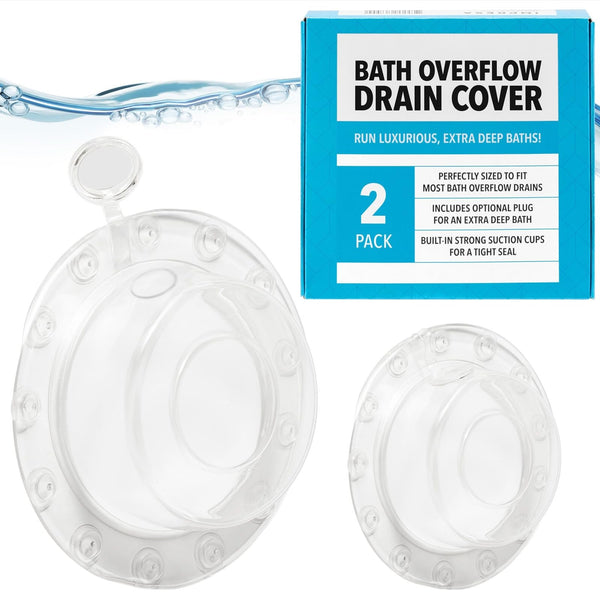 Impresa 2-Pack Silicone Overflow Drain Cover - Clear, 6in OD x 4in ID - Top Plug Depth Control & Tub Overflow Cover - 12-Point Suction Seal & Drain Stopper - Bathtub Water Seal Stopper - image 1