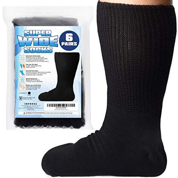 IMPRESA 6-Pair Extra Width Socks for Lymphedema & Bariatric - Stretch 30'' Over Calf for Swollen Feet, Men's & Women's, One Size Unisex - image 1